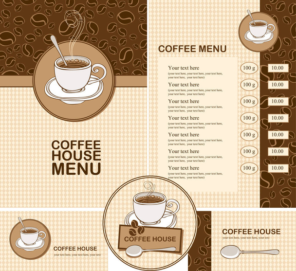 set of design elements for coffee house with menu - Vektor, obrázek