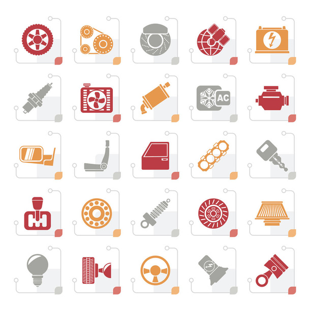 Ícones de peças e serviços de carro estilizados - Conjunto de ícones vetoriais
  - Vetor, Imagem