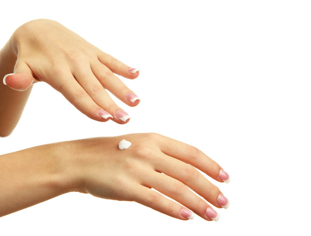 Beautiful woman hands with cream, isolated on white - Φωτογραφία, εικόνα