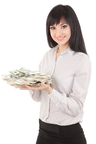 Young business woman with money - 写真・画像