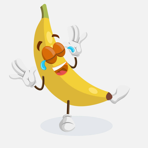 Banana Logo Maskottchen glückliche Pose mit flachen Design-Stil für Ihr Logo oder Maskottchen Branding - Vektor, Bild