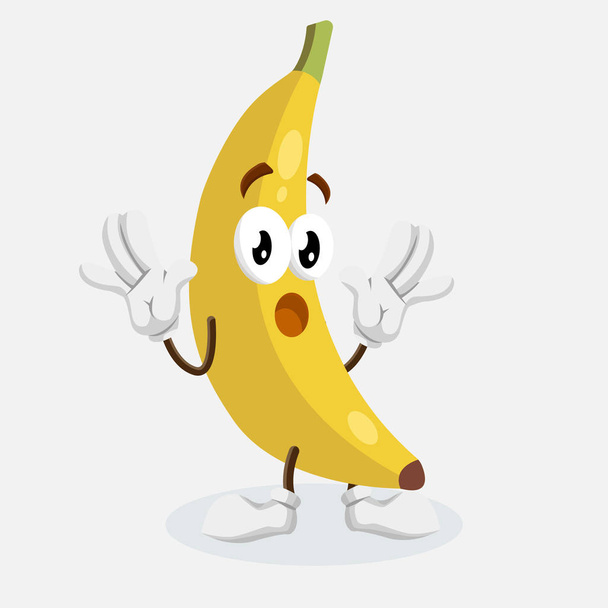Banana Logo Maskottchen Überraschung Pose mit flachem Design Stil für Ihr Logo oder Maskottchen Branding - Vektor, Bild