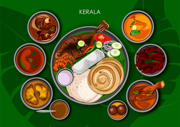 Традиционная кухня Кералита и еда тали штата Керала Индии
 - Вектор,изображение