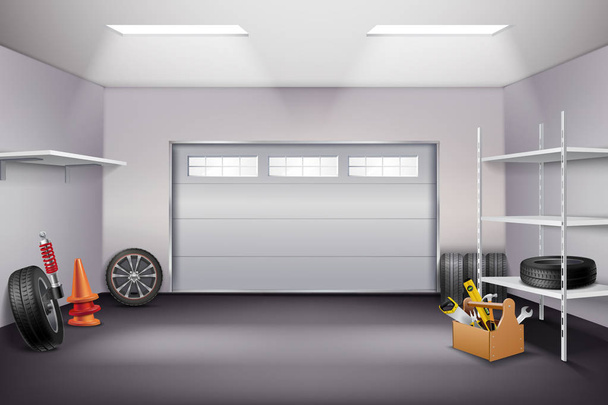 Garagem Interior Realista Composição
 - Vetor, Imagem
