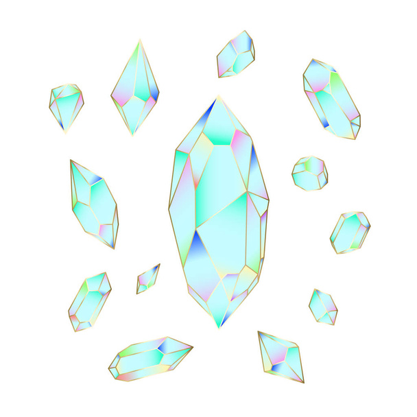 Ásványok, kristályok, drágakövek és gyémántok elszigetelt vektor beállítása - Vektor, kép
