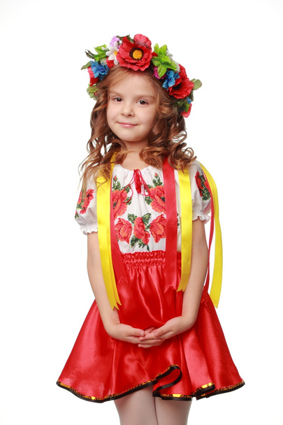 Image of cute little girl dressed in traditional Ukrainian on Valentine Day - Photo, image