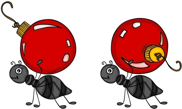 Hormigas llevando bolas rojas de Navidad
 - Vector, imagen