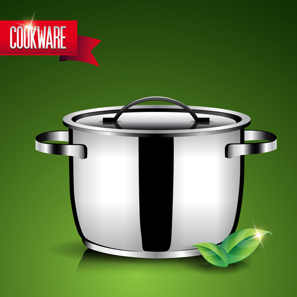 Kitchenware - Stainless steel pot on green - Vector, Image