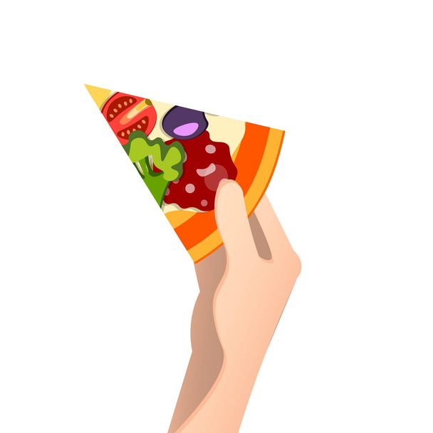 Piece Of Pizza In a Hand. - Vector, Imagen