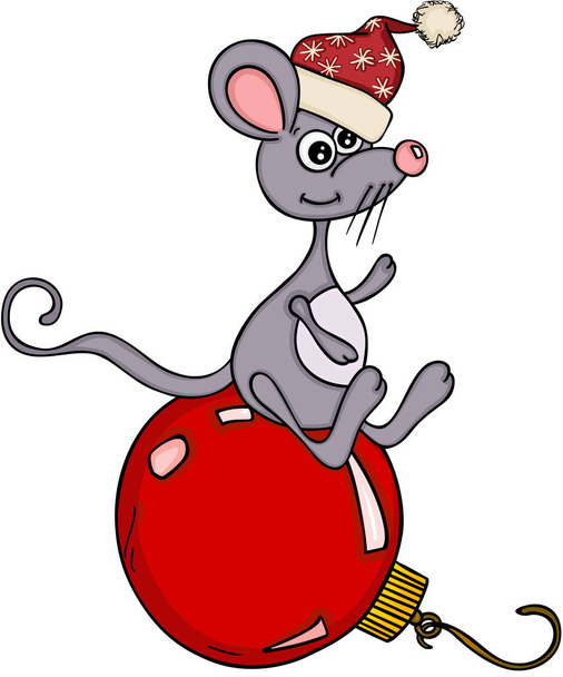 Söpö hiiri istuu joulupallo
 - Vektori, kuva