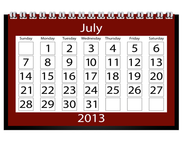 3D καθιστούν ημερολόγιο 2013 Ιουλίου - Φωτογραφία, εικόνα