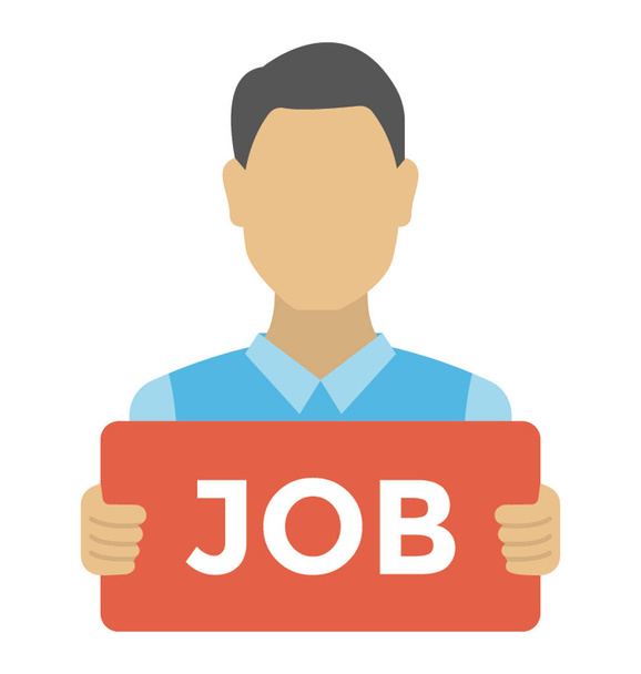 Flat icon of a person holding a job tag - Vektör, Görsel