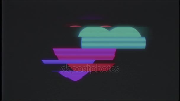 heart on computer old blured tv vhs glitch interference noise screen animation seamless loop - New quality universal vintage motion dynamic animated background colorful joyful video - Footage, Video