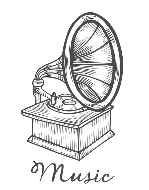 Gramófono dibujado a mano
 - Vector, imagen