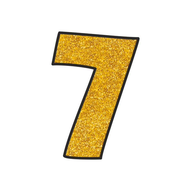 Vector dorado dibujado a mano número 7 aislado sobre fondo blanco
 - Vector, imagen