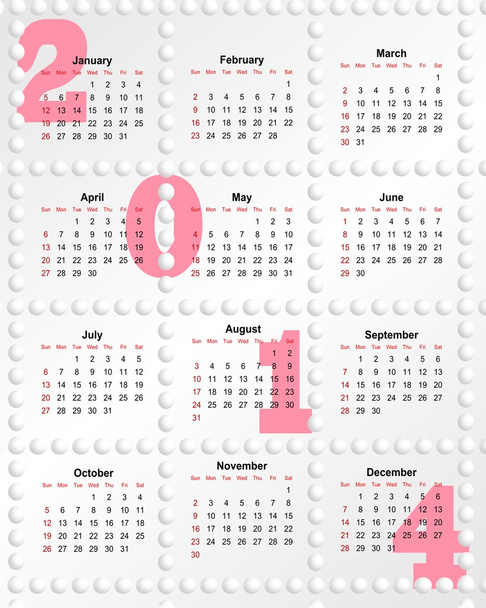 Calendar for 2014 with holes - Photo, Image