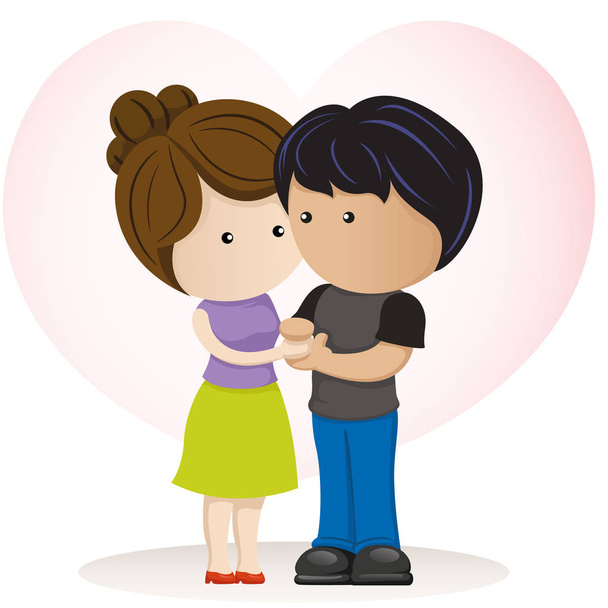 Cute couple of lovers in love, looking at each other and holding hands. Ideal for catalogs, information and institutional material - Vector, imagen