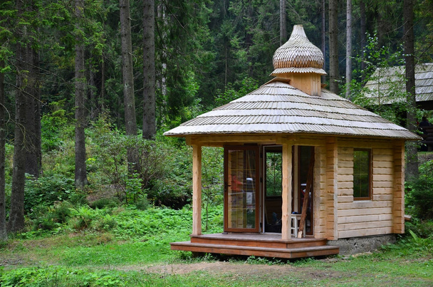 Kis természetes house, fából épült. Az épület az erdőben található - Fotó, kép