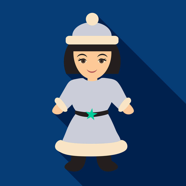 Flat icon with shadow Snow Maiden . Beautiful girl wearing long coat with white fur. - Vector, Image