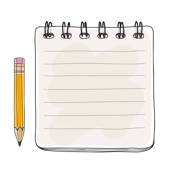 cuaderno y lápiz amarillo ilustración de arte vectorial dibujado a mano
 - Vector, imagen