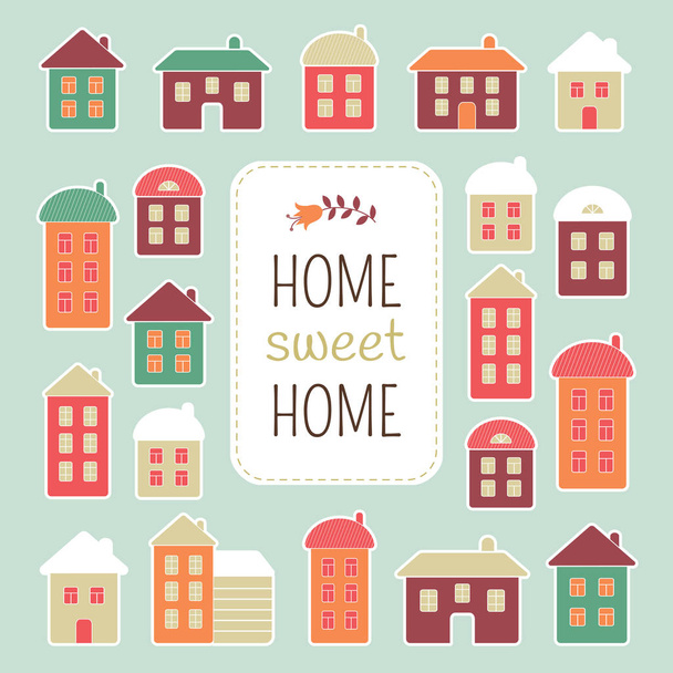 House vector illustration. Home sweet home lettering quote - Vetor, Imagem