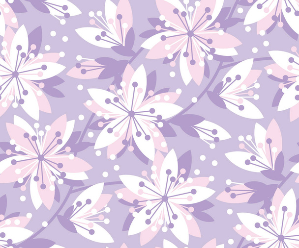 Spring floral vector seamless pattern. Spring blossom motif with sakura flowers for background, surface design. - Вектор,изображение