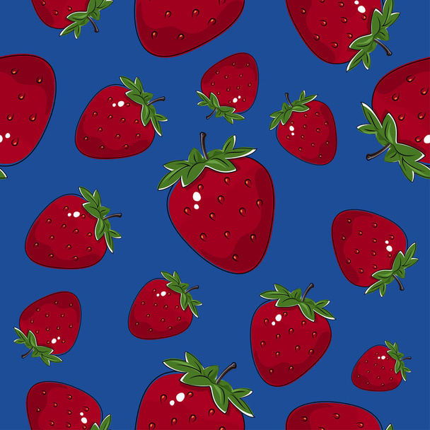 Seamless Pattern, Strawberry on Blue Background
 - Вектор,изображение