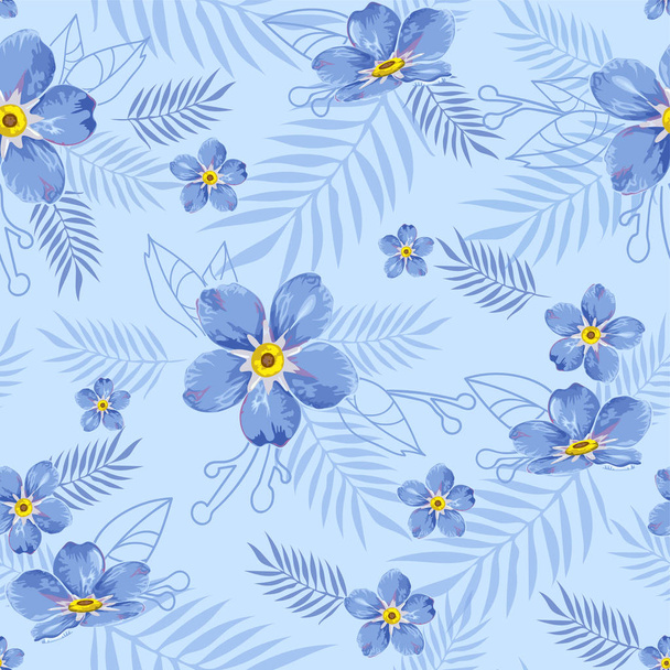 Blue flowers themed Repeating Pattern. - ベクター画像