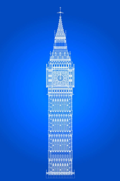 Big Ben In Blueprint.jpg - Vector, Image