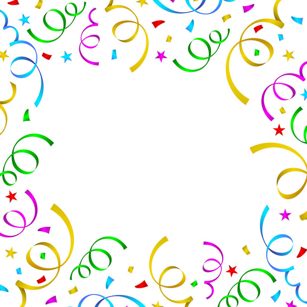Colorful celebration background. Paper and ribbon with confetti. Vector Illustration isolated on white background. - Vector, Image