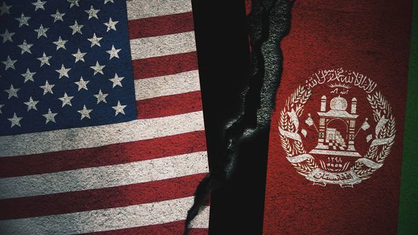 アメリカ合衆国対壁のひびにアフガニスタン フラグ - 写真・画像