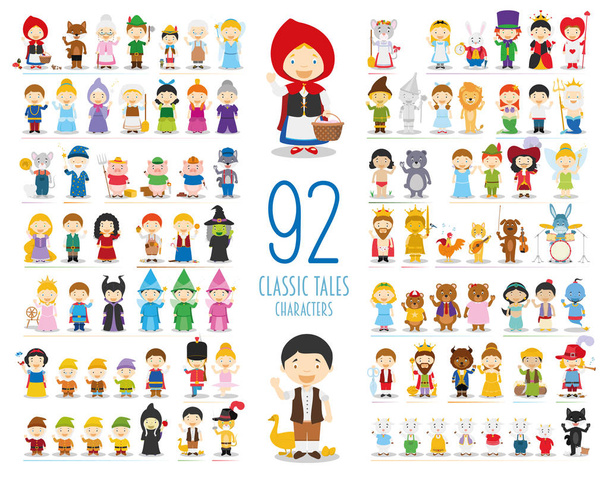 Sammlung von Vektor-Charakteren für Kinder: 92 klassische Märchenfiguren im Cartoon-Stil - Vektor, Bild
