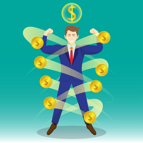 Businessman Surrounded By Coins - Vector, Image