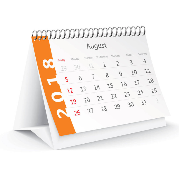 Sierpień 2018 biurko kalendarza - Wektor, obraz