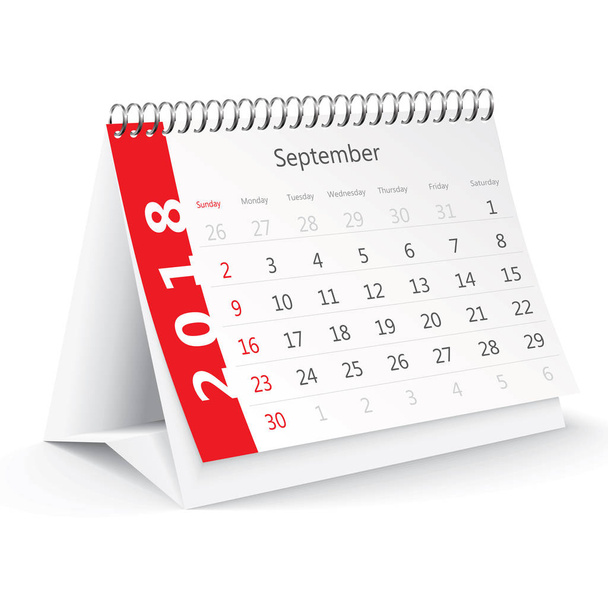 September 2018 Schreibtischkalender - Vektor, Bild