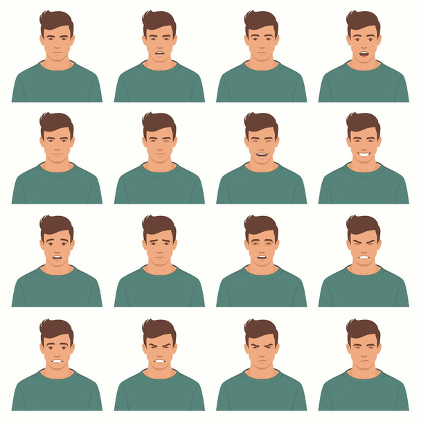  Vector εικονογράφηση της μια έκφραση του προσώπου, ορισμός έκφρασης ένα διαφορετικό πρόσωπο, χαρακτήρα κινουμένων σχεδίων, avatar - Διάνυσμα, εικόνα