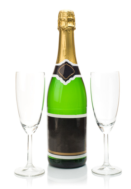 Bottle of champagne and two glasses - Foto, afbeelding