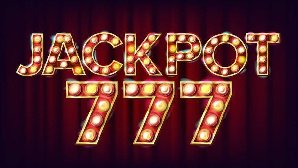 Jackpot 777 Banner Vector. Casino Shining Light Sign. For Slot Machines, Card Games Design. Game Illustration - Vector, Image