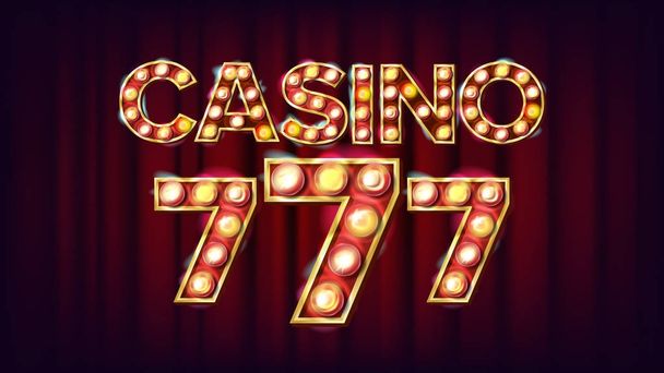 Casino 777 Banner Vector. Luz iluminada do estilo do vintage do casino. Ilustração da sorte
 - Vetor, Imagem