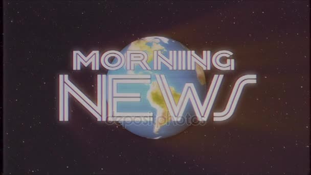 shiny retro MORNING NEWS text with earth globe light rays moving old vhs tape retro intro effect tv screen animation background seamless loop New quality universal vintage colorful motivation video - Footage, Video