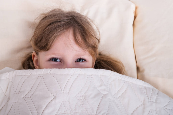 Child looks out of a blanket - Photo, image