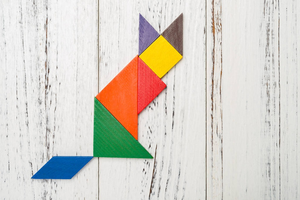 wooden tangram shaped like a fox - Zdjęcie, obraz
