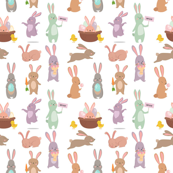 Easter rabbit character bunny seamless pattern background vector cute happy animal illustration. - Vector, Image