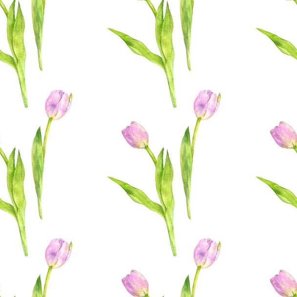 seamless pattern with watercolor pink tulips - Fotó, kép