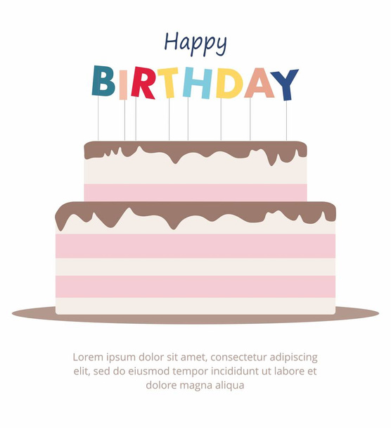 Χαρούμενα γενέθλια τούρτα κάρτα γενεθλίων κόμμα στοιχεία απομονωθεί σε λευκό φόντο - Διάνυσμα, εικόνα