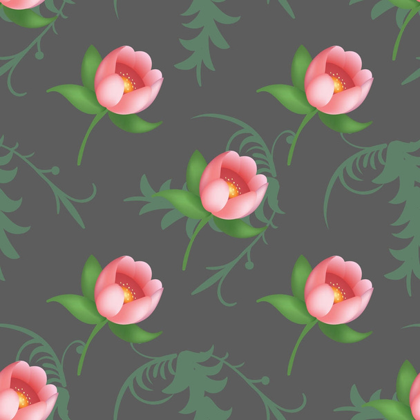 Shabby chic vintage tulips vintage seamless pattern, classic chintz floral repeat background for web and print - Vektor, obrázek