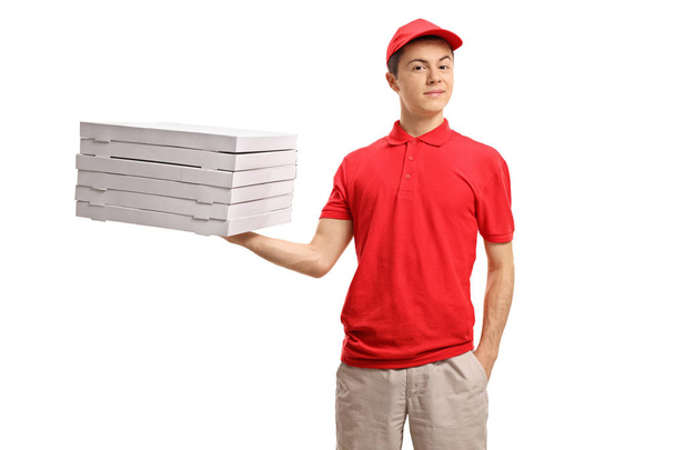 pizza delivery boy holding pizza boxes - Foto, Imagem