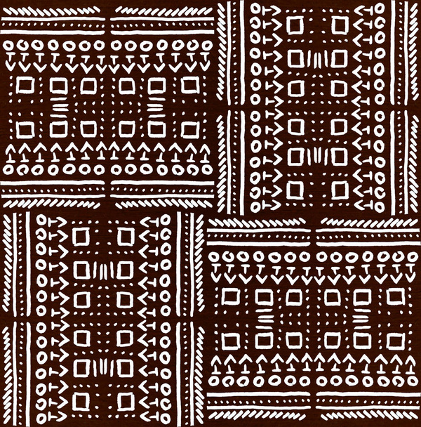 African tribal aborigines painting. Geometric seamless patterns. Brown background - Photo, Image