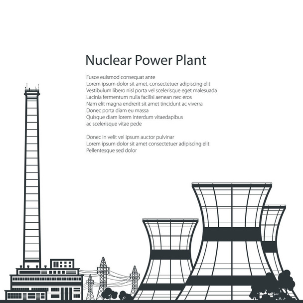 Πυρηνικό εργοστάσιο και κείμενο - Διάνυσμα, εικόνα