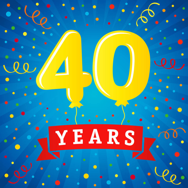 Célébration de 40 ans avec ballons colorés et confettis. Conception d'illustration vectorielle pour votre fête de célébration les numéros de modèle 40e anniversaire fond unique, carte d'invitation
 - Vecteur, image